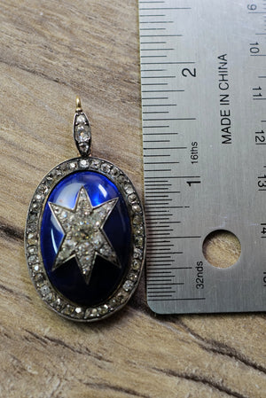 Antique diamond and blue enamel star pendant