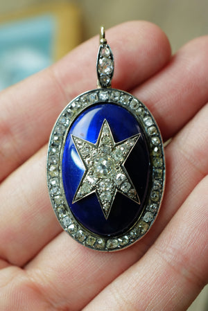 Antique diamond and blue enamel star pendant