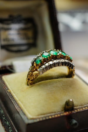 Antique Emerald and diamond five stone ring