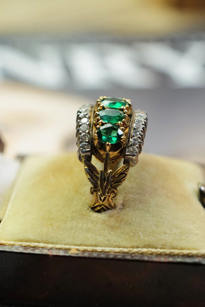 Antique Emerald and diamond five stone ring