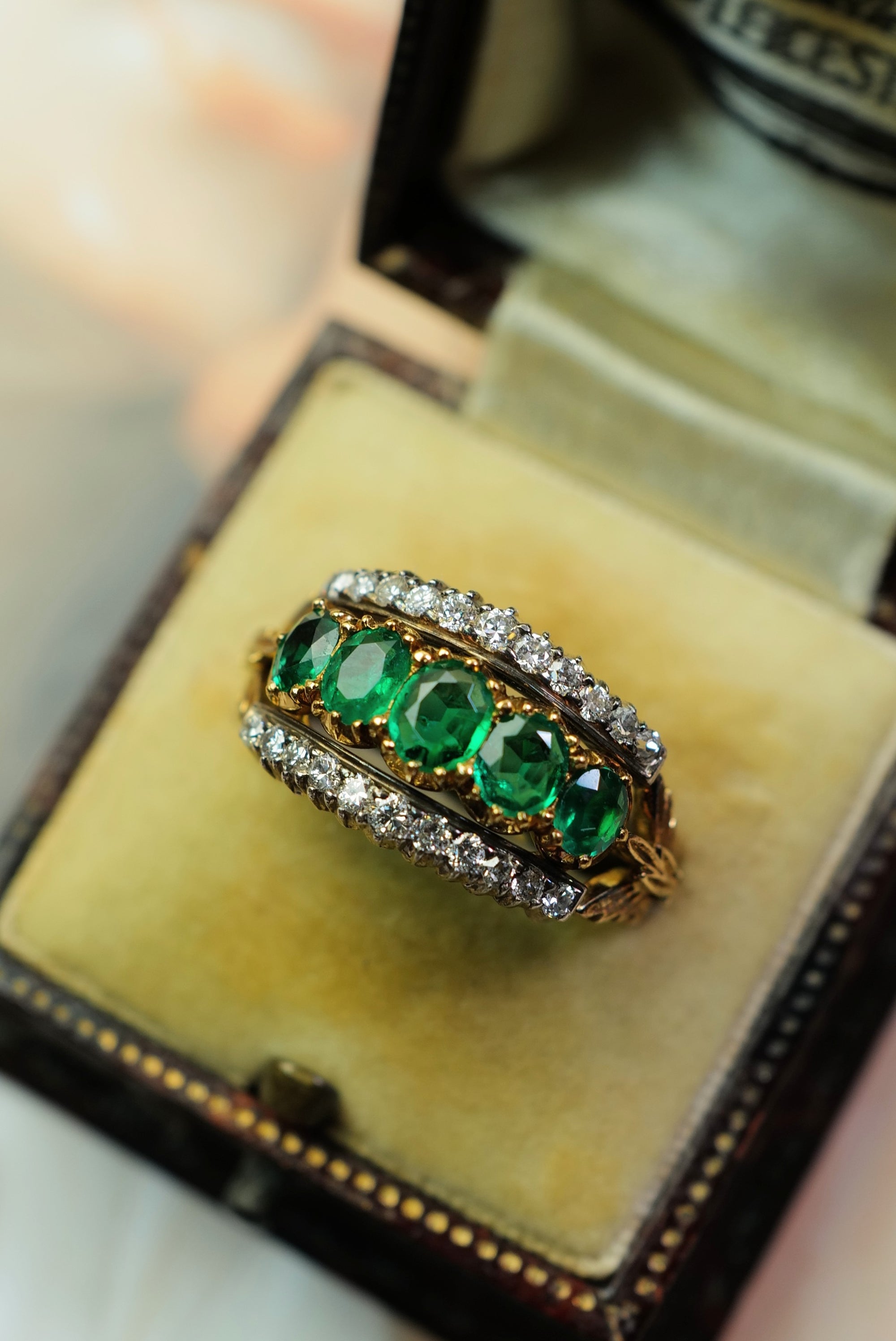 Antique Emerald and diamond five stone ring