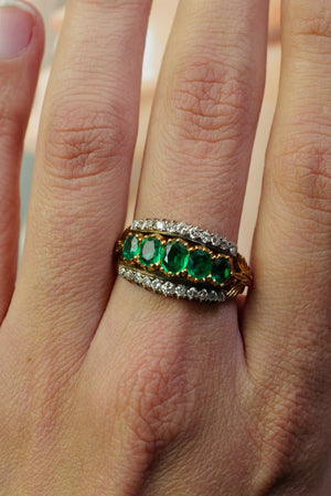 Antique Emerald and diamond five stone ring