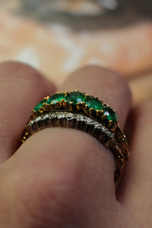 Antique Emerald and diamond five stone ring