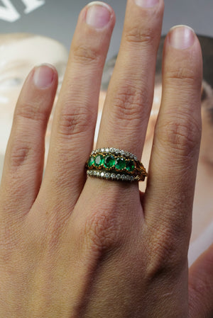 Antique Emerald and diamond five stone ring