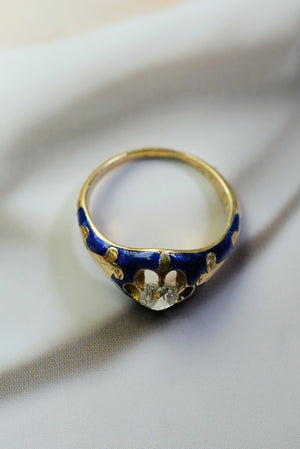 Antique blue enamel and mine cut diamond ring