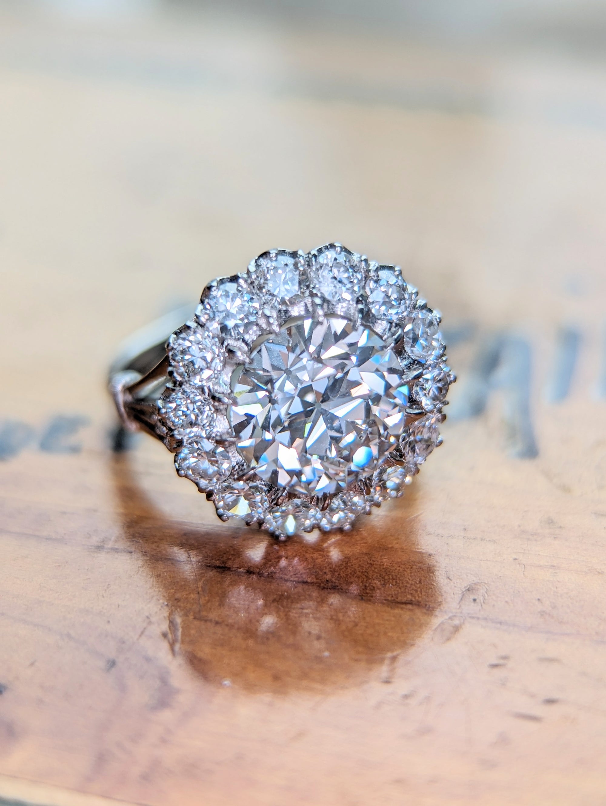 MADE TO ORDER Edwardian style diamond halo with 2.5ct LAB grown center.