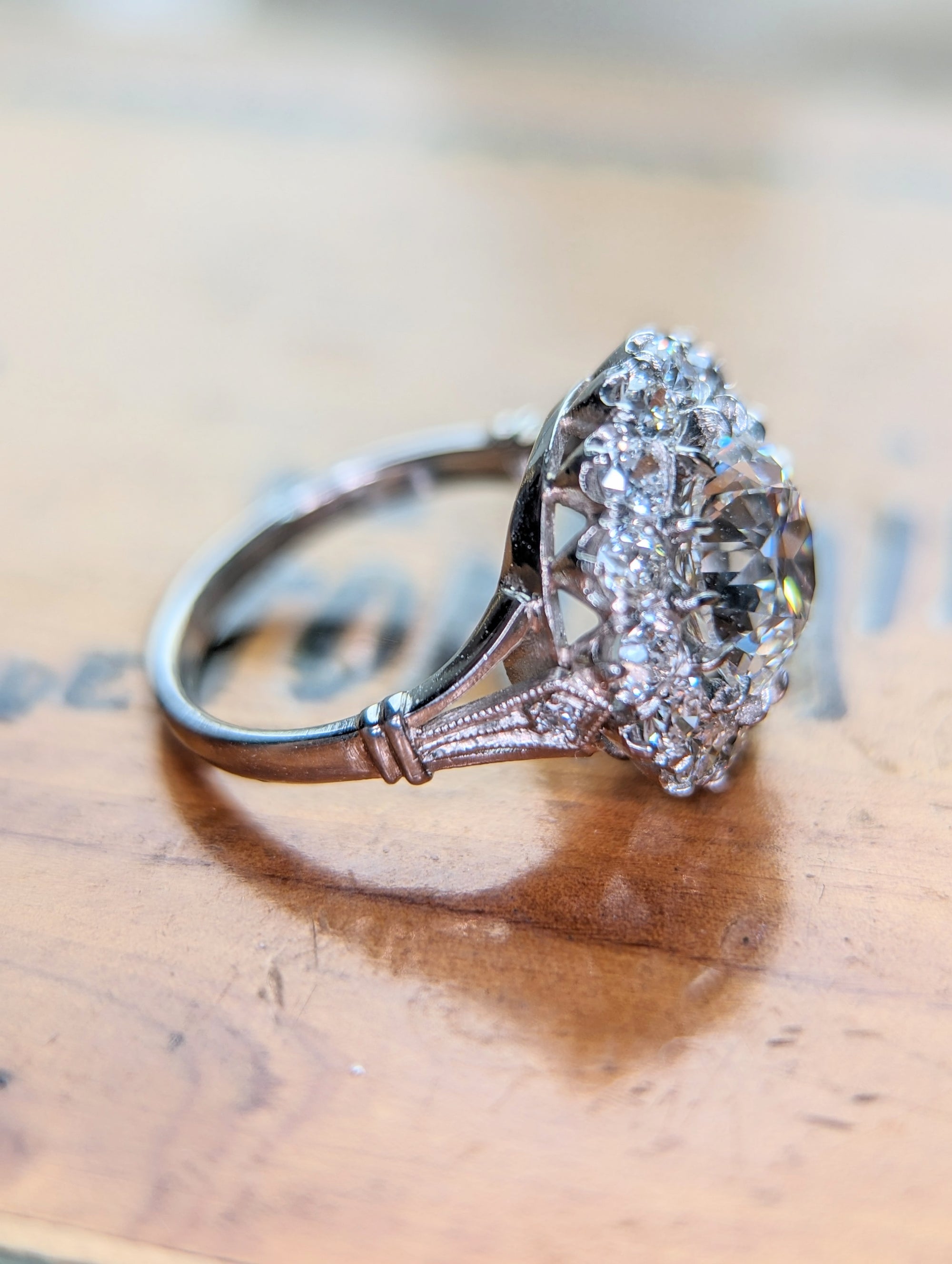 MADE TO ORDER Edwardian style diamond halo with 2.5ct LAB grown center.
