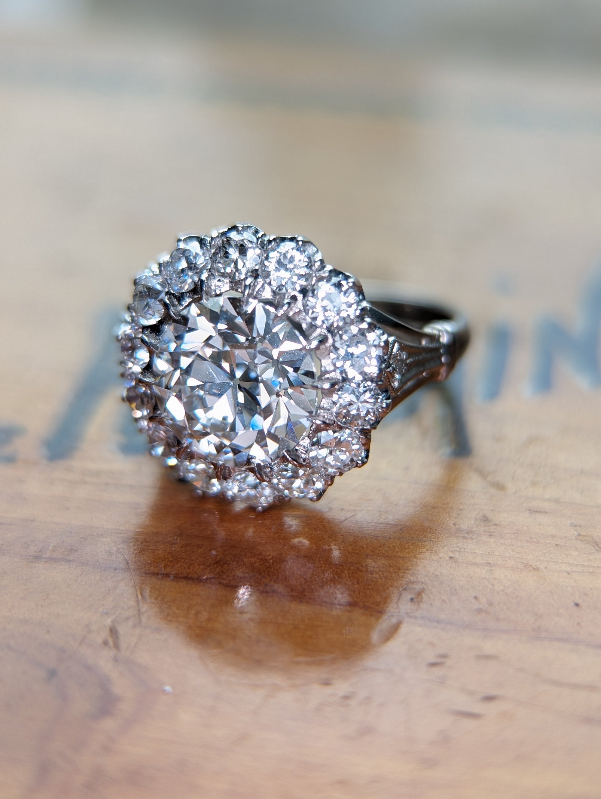 MADE TO ORDER Edwardian style diamond halo with 2.5ct LAB grown center.
