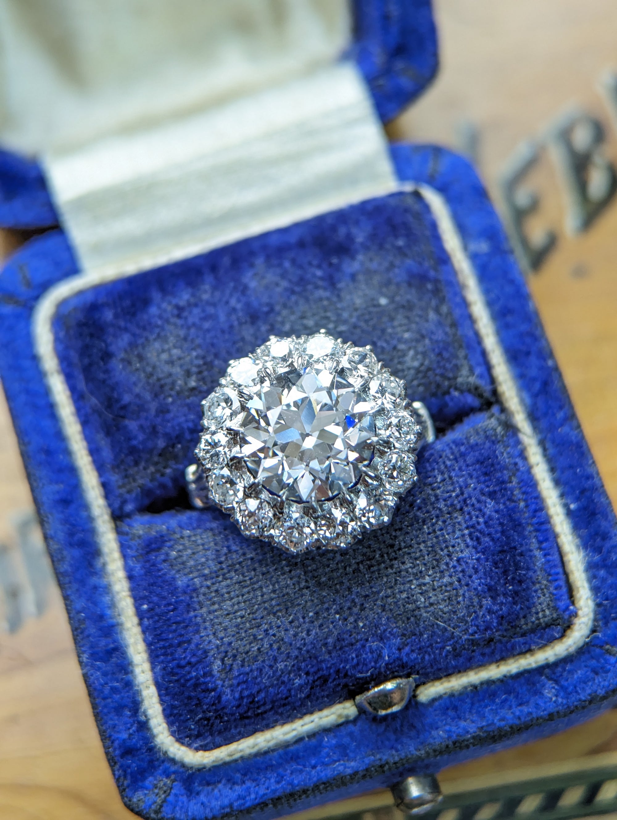 MADE TO ORDER Edwardian style diamond halo with 2.5ct LAB grown center.