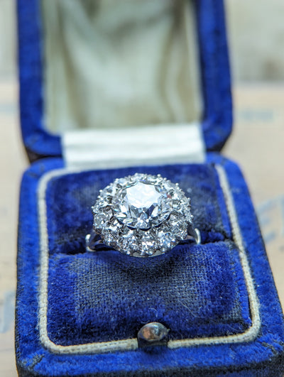 Edwardian style diamond halo with 2.5ct LAB grown center.