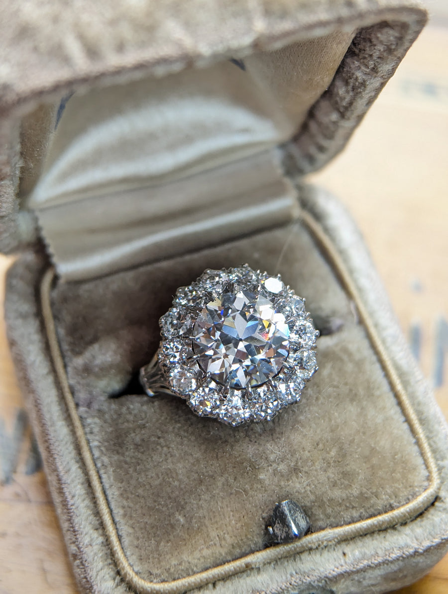 MADE TO ORDER Edwardian style diamond halo with 2.5ct LAB grown center.