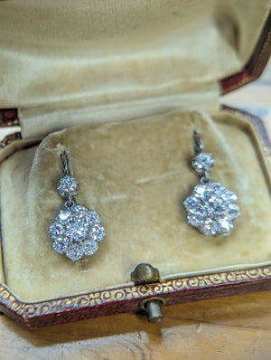 3.60ctw Edwardian style  old cut natural diamond earrings