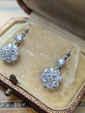 3.60ctw Edwardian style  old cut natural diamond earrings