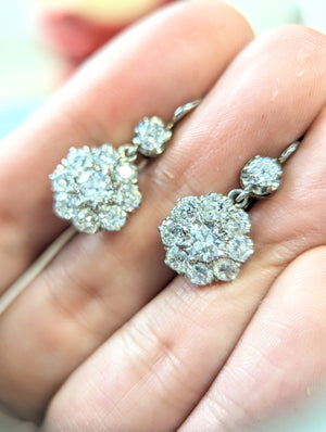 3.60ctw Edwardian style  old cut natural diamond earrings