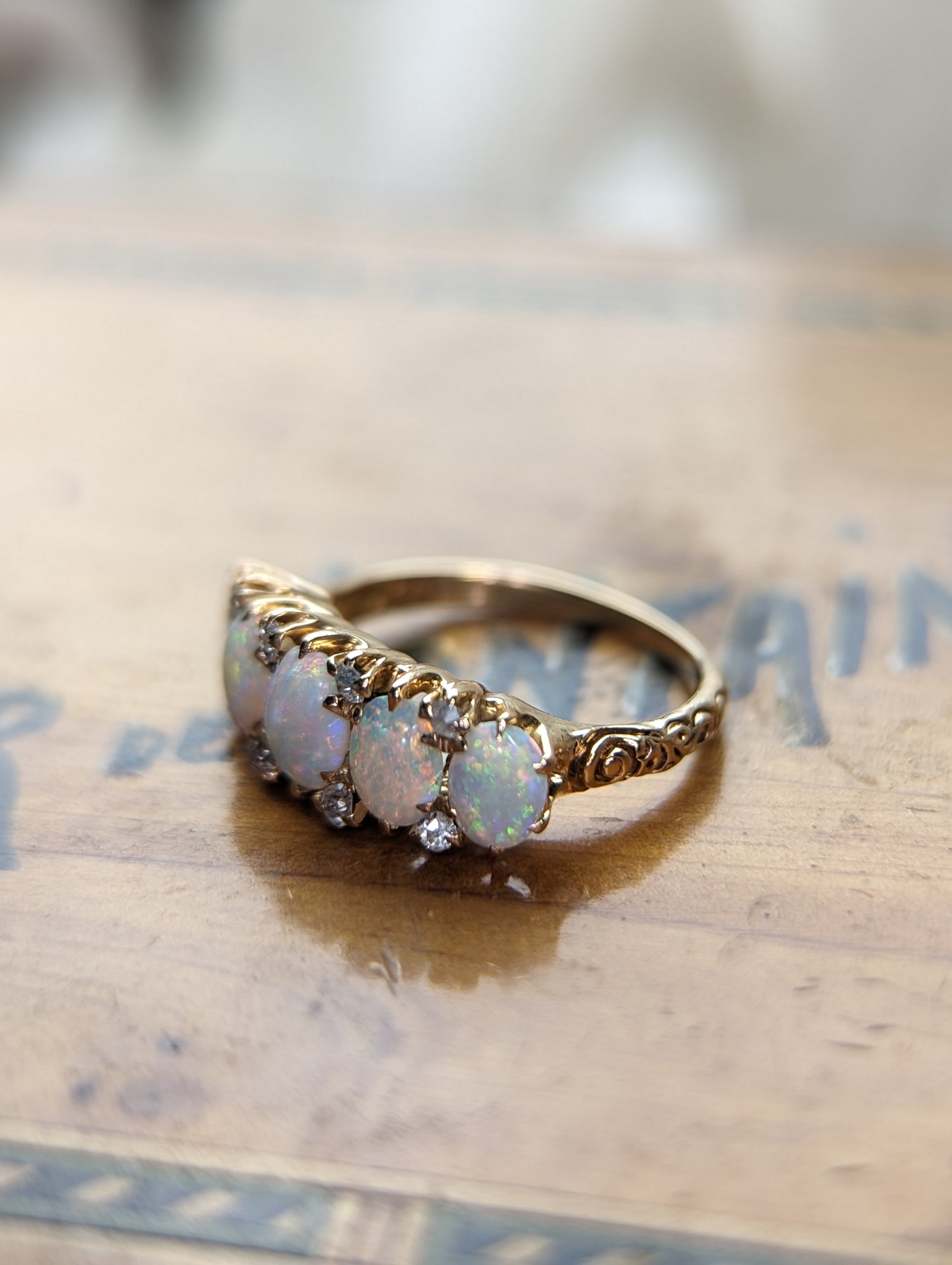 Antique half hoop opal ring