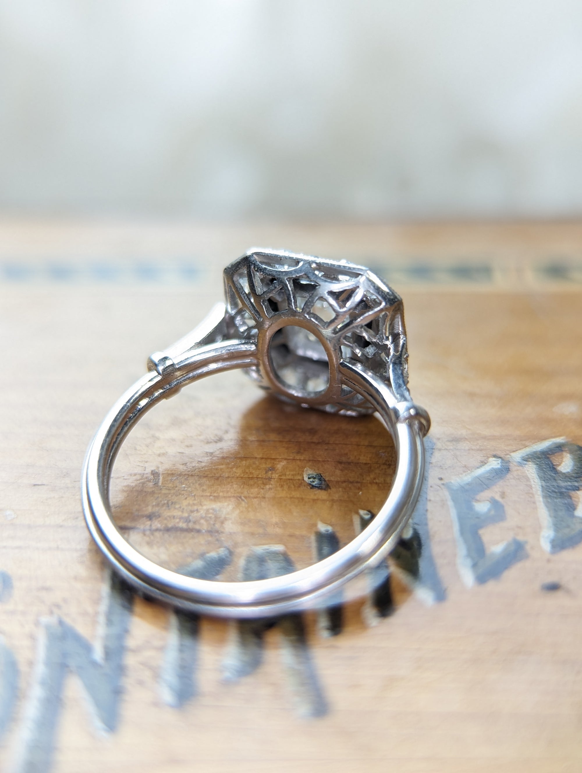 Antique style old cut diamond and onyx ring