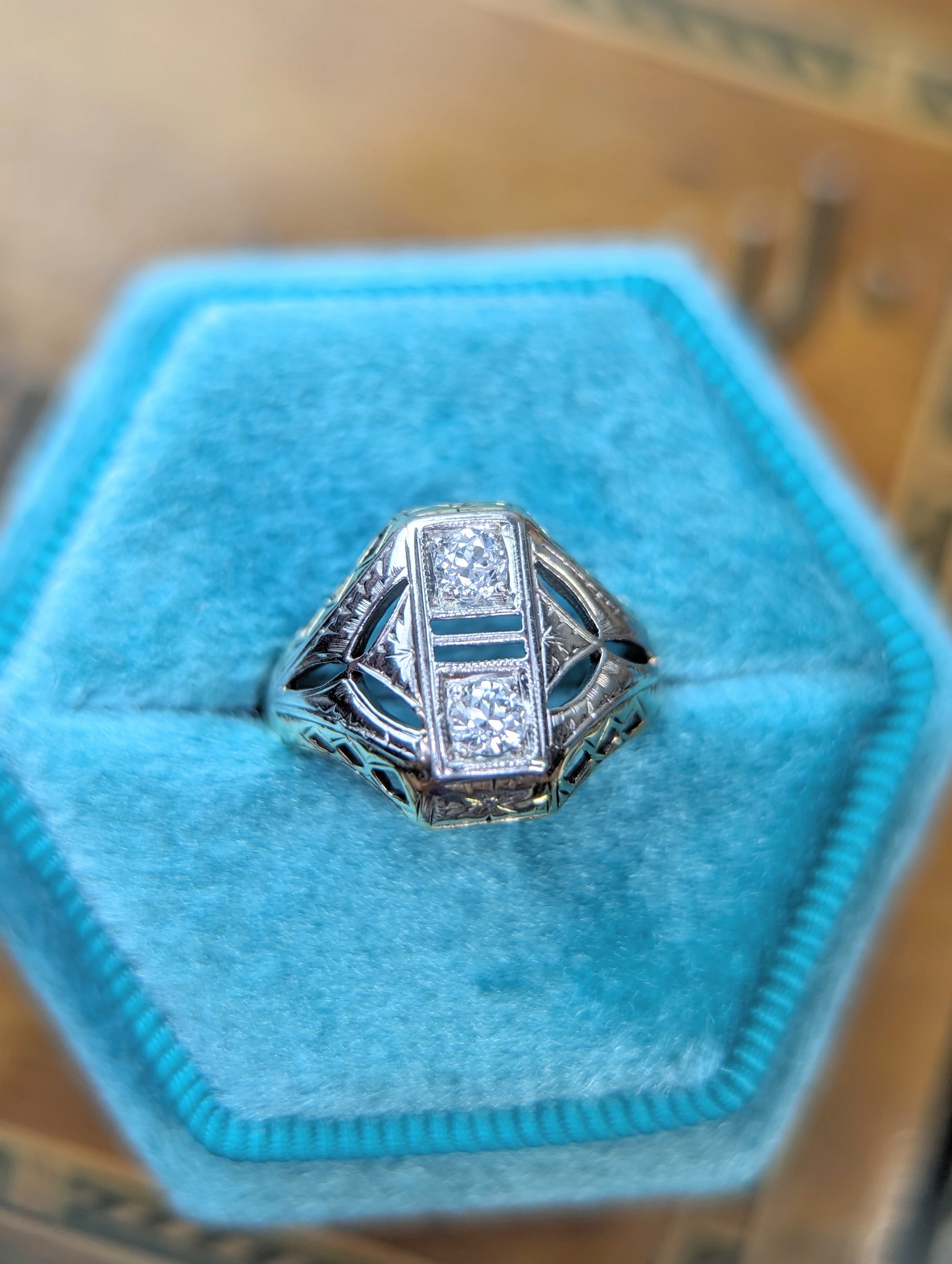 Art deco old European twin diamond ring