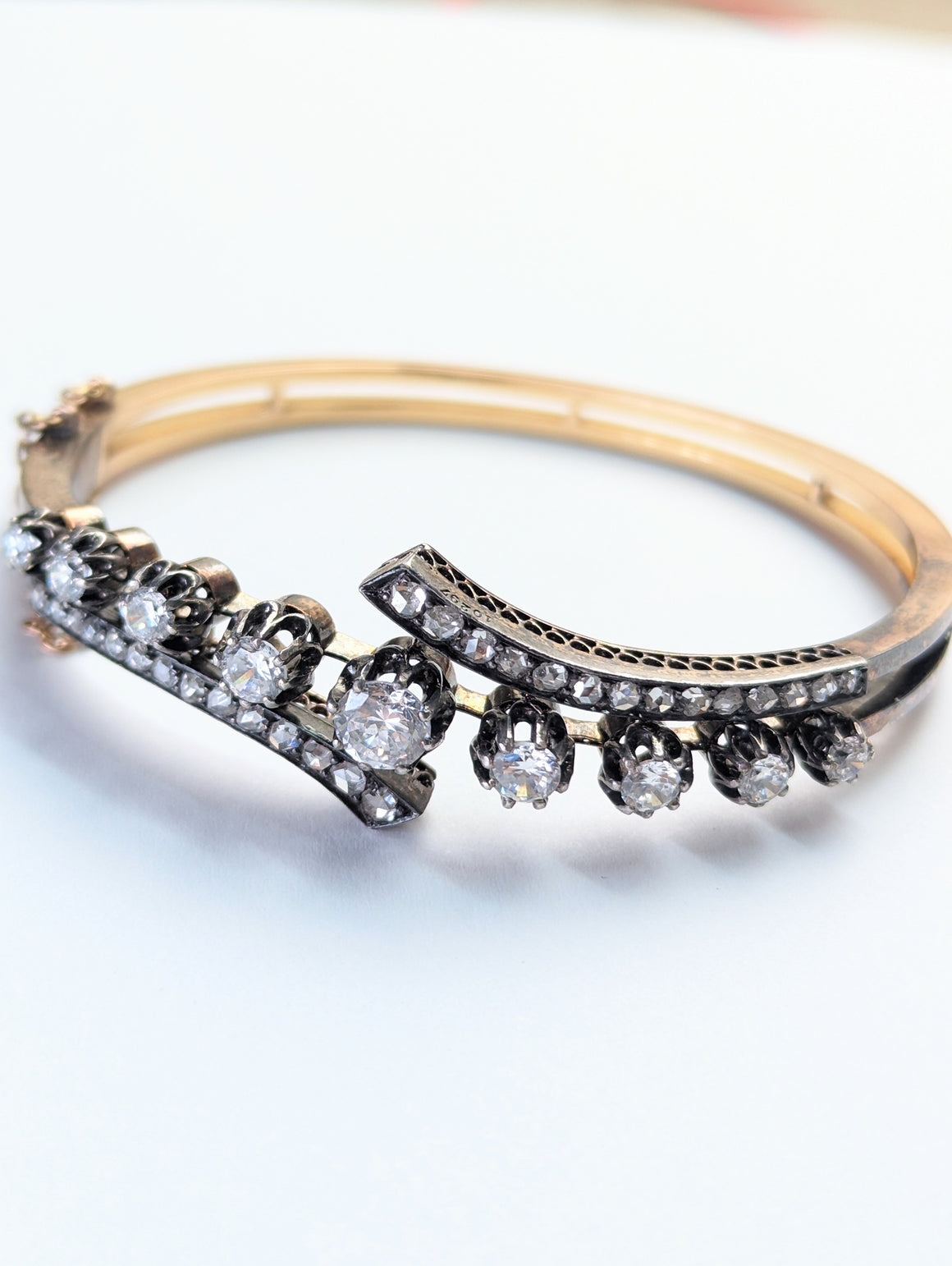 Antique 18k gold rose cut Diamond and imitation diamond bangle