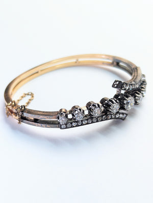 Antique 18k gold rose cut Diamond and imitation diamond bangle