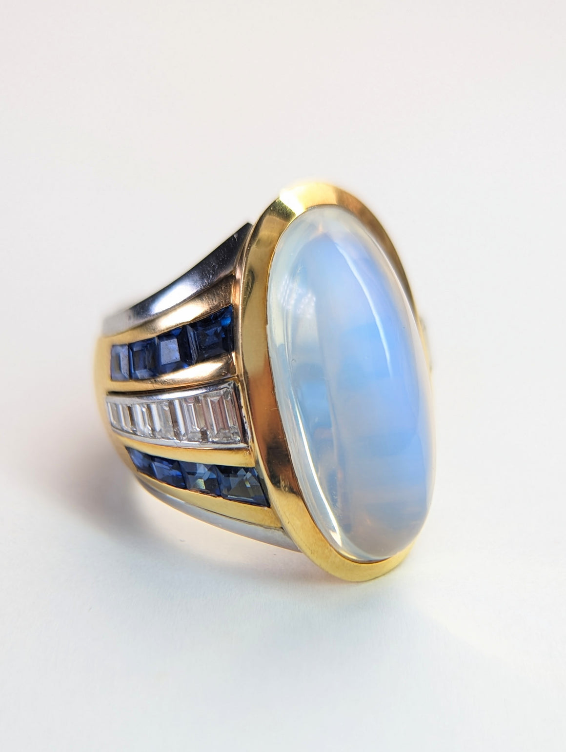 Vintage moonstone diamond and sapphire 18k ring