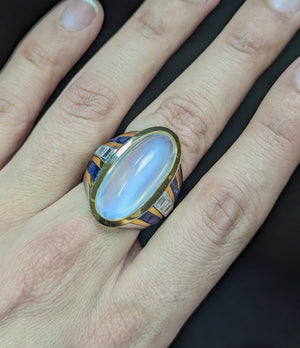 Vintage moonstone diamond and sapphire 18k ring