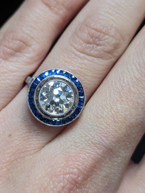 Art Deco style platinum sapphire and LAB diamond ring