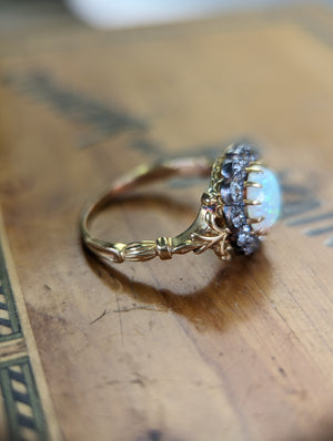 Antique opal and old cut diamond ring