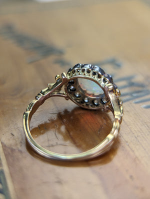 Antique opal and old cut diamond ring