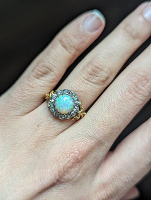 Antique opal and old cut diamond ring