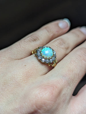 Antique opal and old cut diamond ring