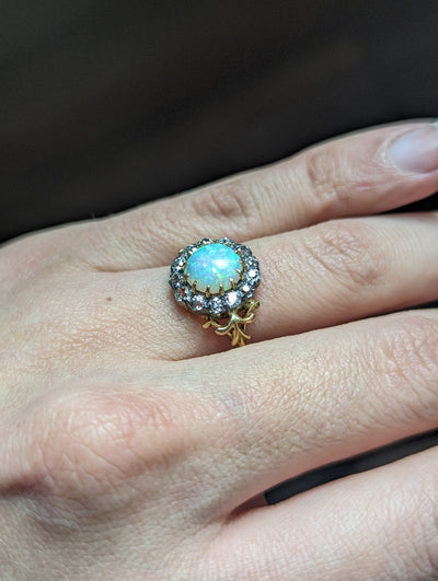 Antique opal and old cut diamond ring
