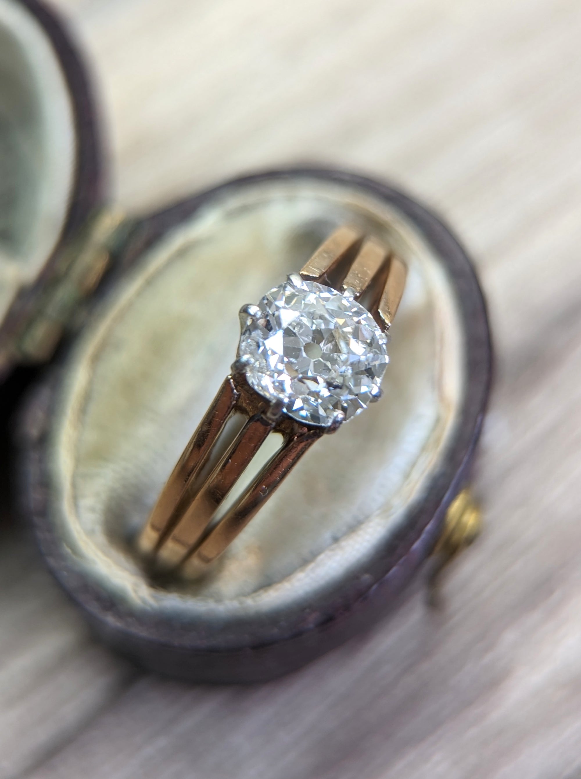 Antique mine cut solitaire diamond ring