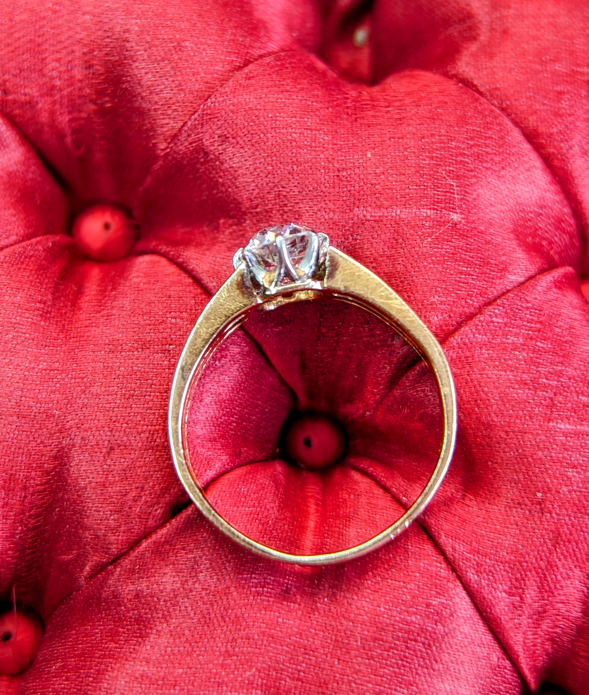Antique mine cut solitaire diamond ring