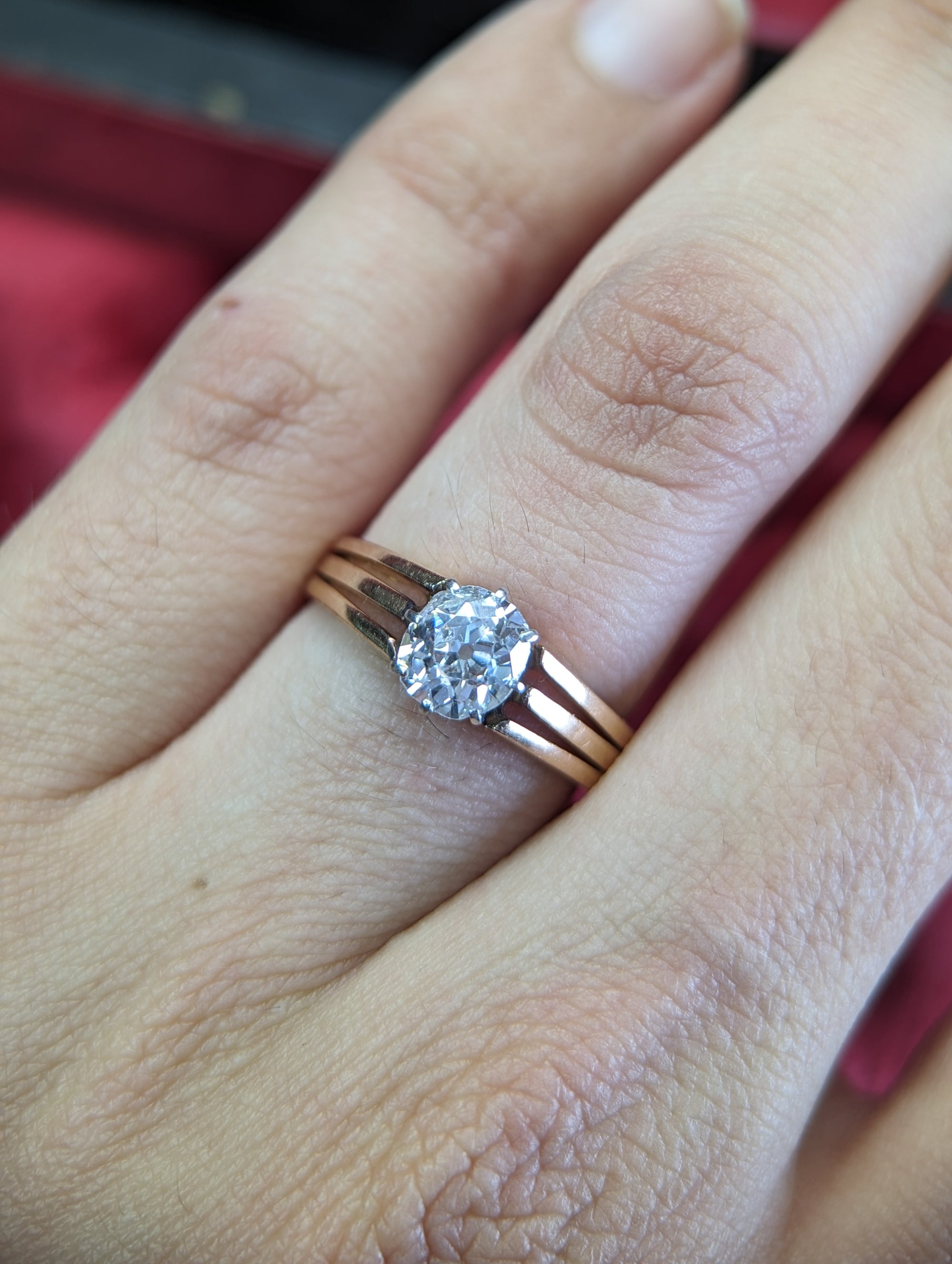 Antique mine cut solitaire diamond ring