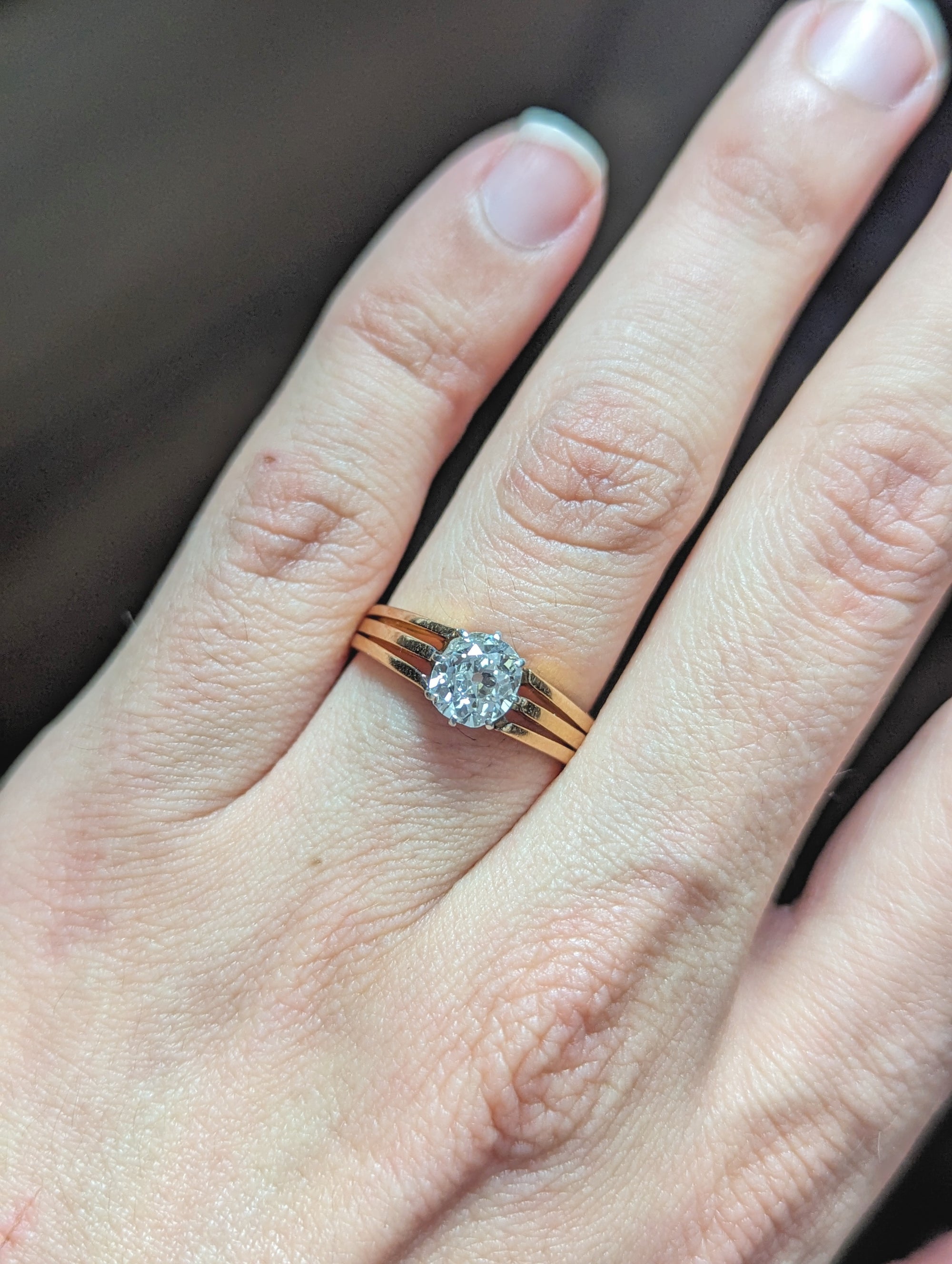 Antique mine cut solitaire diamond ring