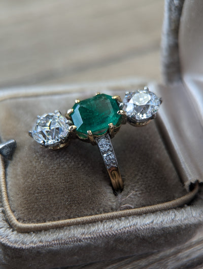 Mellerio GIA certed diamond and Colombian emerald ring