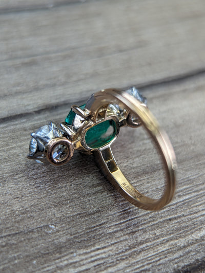 Mellerio GIA certed diamond and Colombian emerald ring