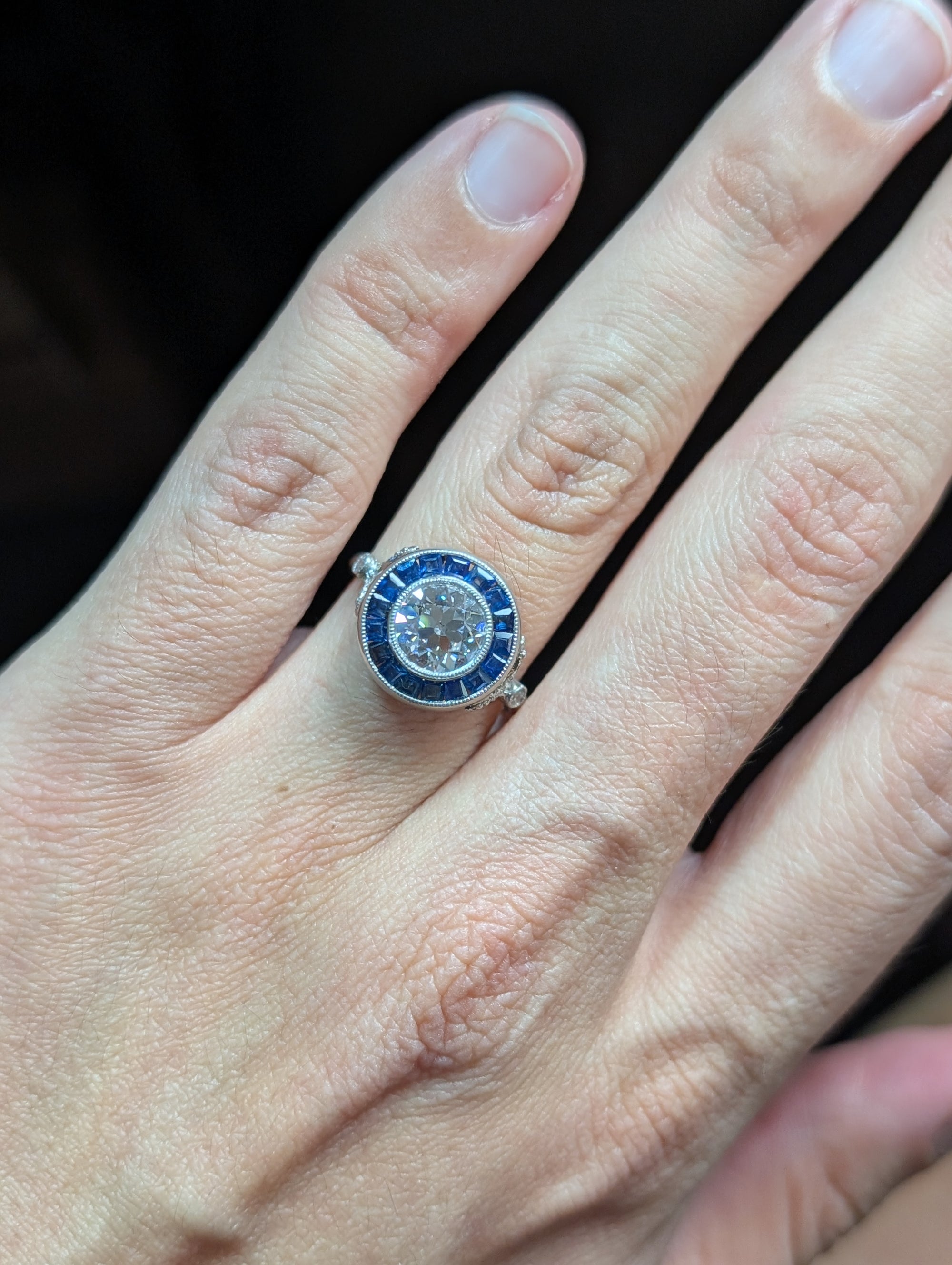 1.4ct LAB grown OEC in vintage target platinum setting