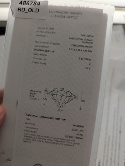 1.4ct LAB grown OEC in vintage target platinum setting