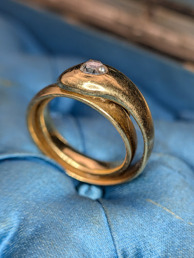Antique  18K Gold Rose Cut Diamond Snake Ring
