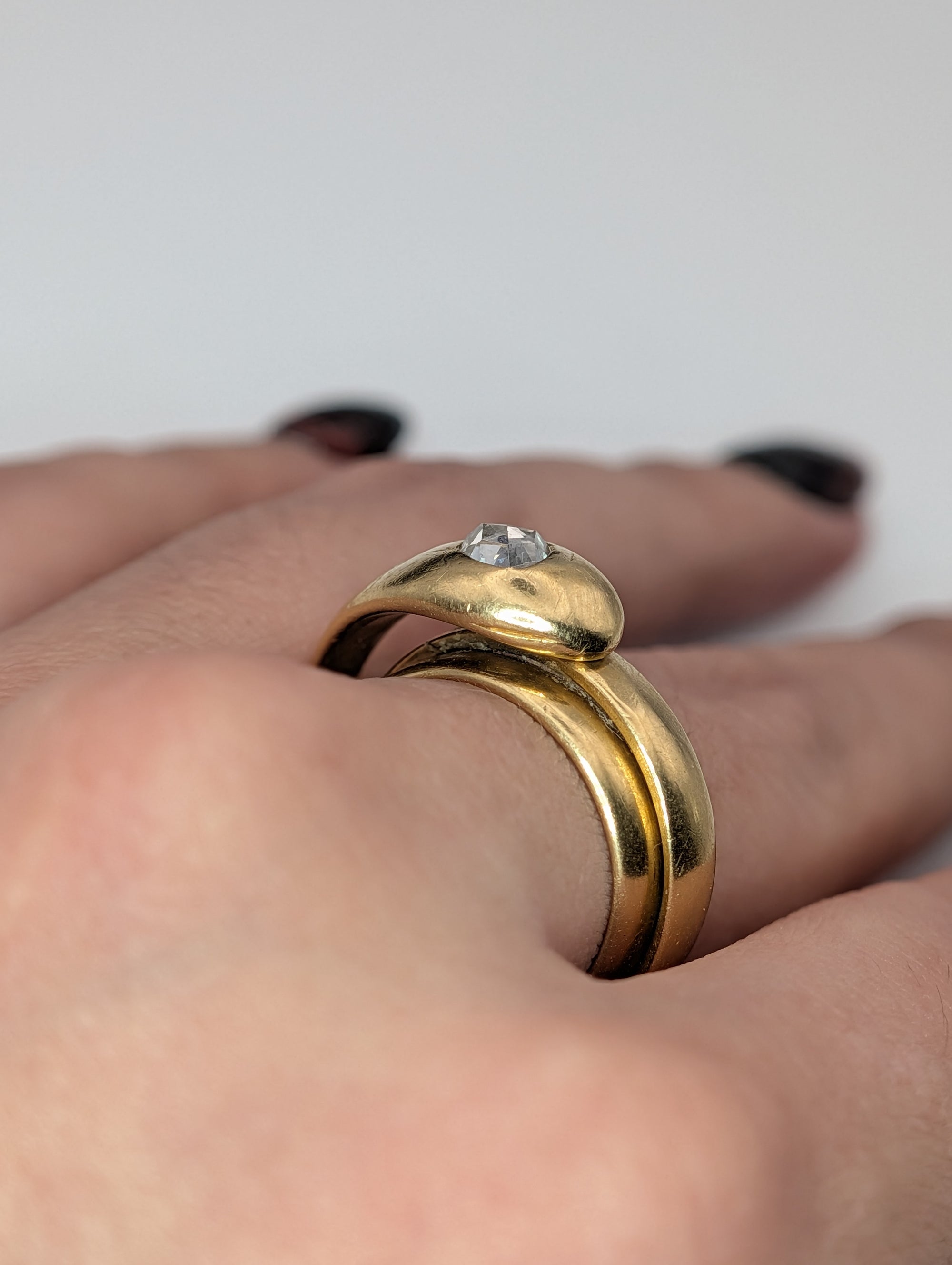 Antique  18K Gold Rose Cut Diamond Snake Ring