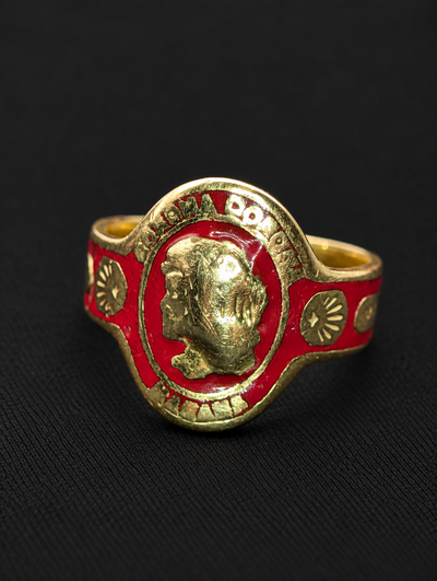 Vintage Cartier 18k gold red enamel cigar band ring, detail view 2