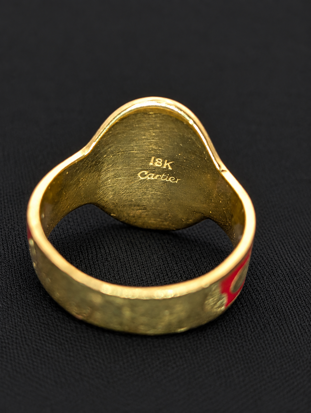Vintage Cartier 18k gold red enamel cigar band ring, interior Cartier signature and 18K mark
