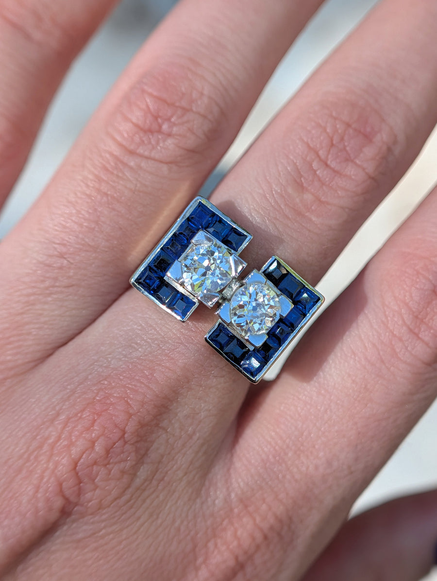 Close view of the French tank ring worn on the hand
