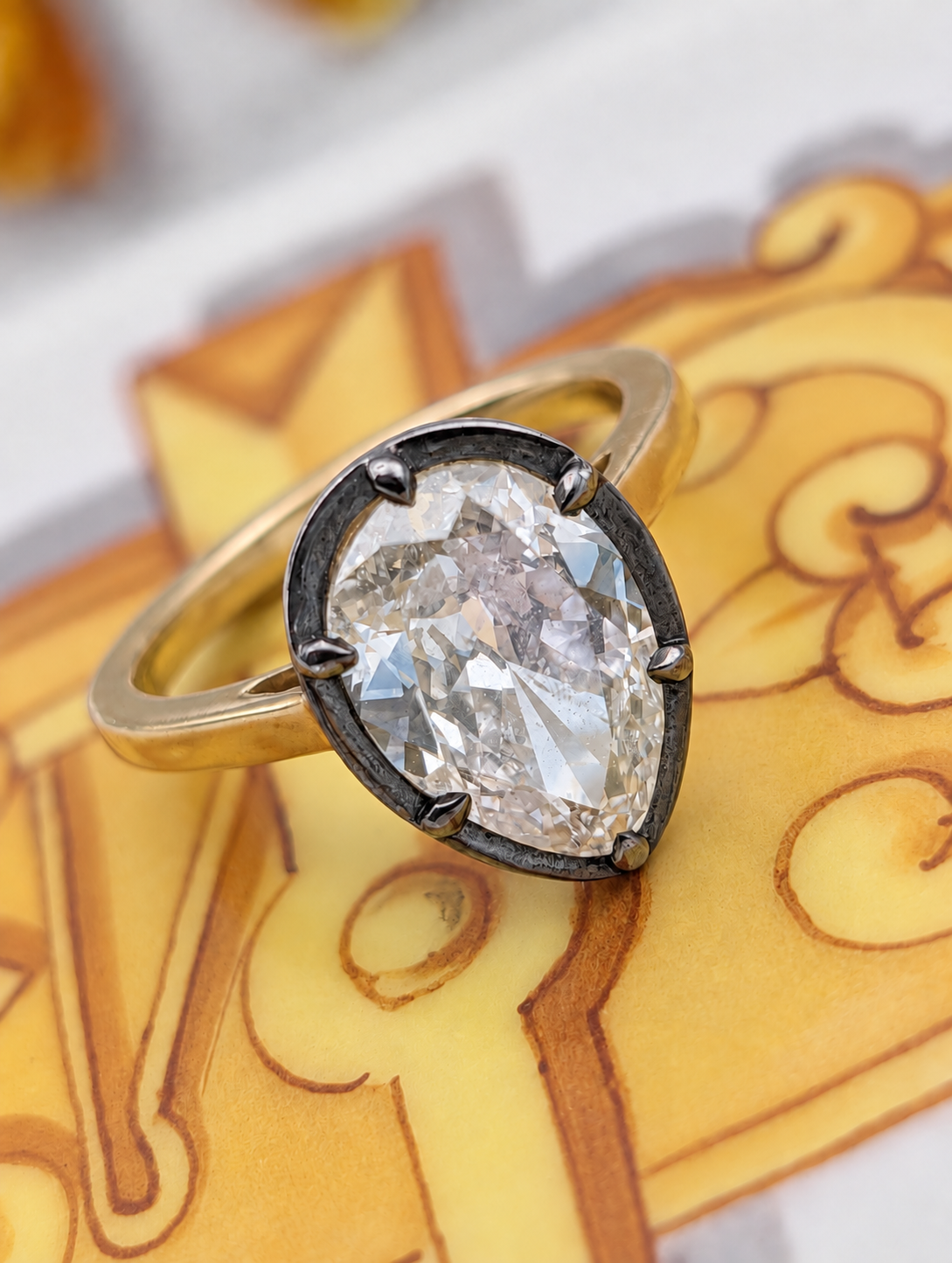 3.07 carat antique diamond in 18k gold Georgian-style solitaire, detail view 3