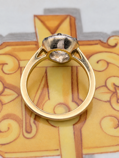 3.07 carat antique diamond in 18k gold Georgian-style solitaire, back and gallery view