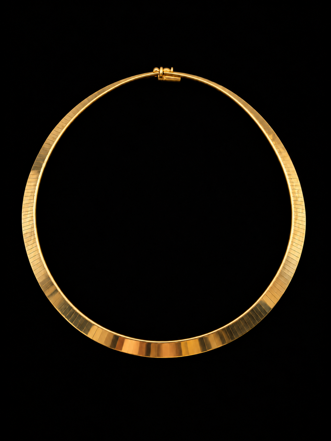 Italian 18K gold omega collar — full necklace on black background