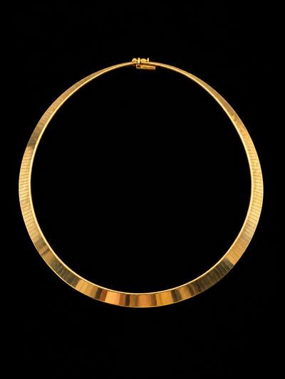 Italian 18K gold omega collar — full necklace on black background