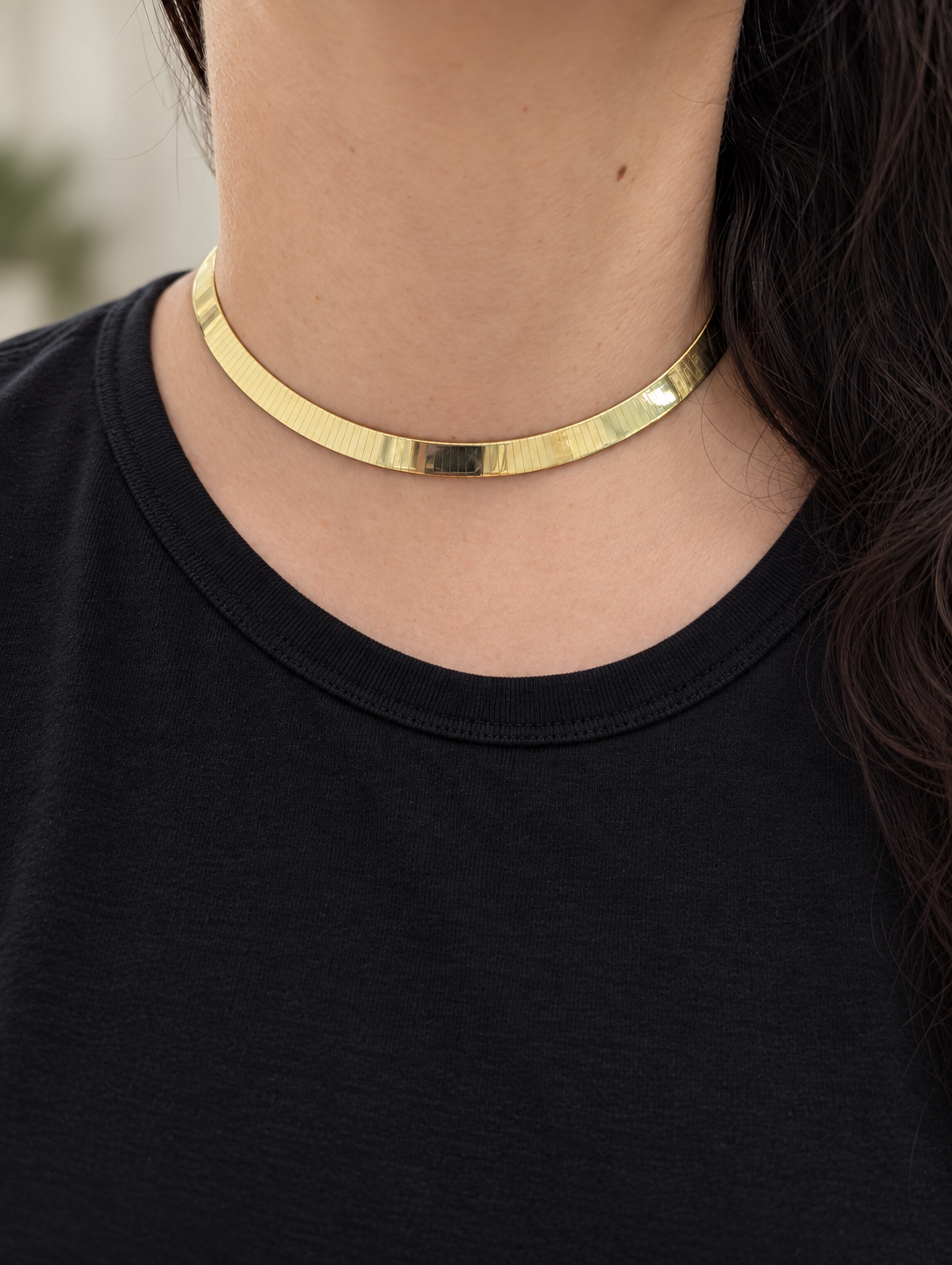 Italian 18K gold omega collar — shown worn