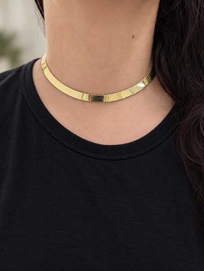 Italian 18K gold omega collar — shown worn